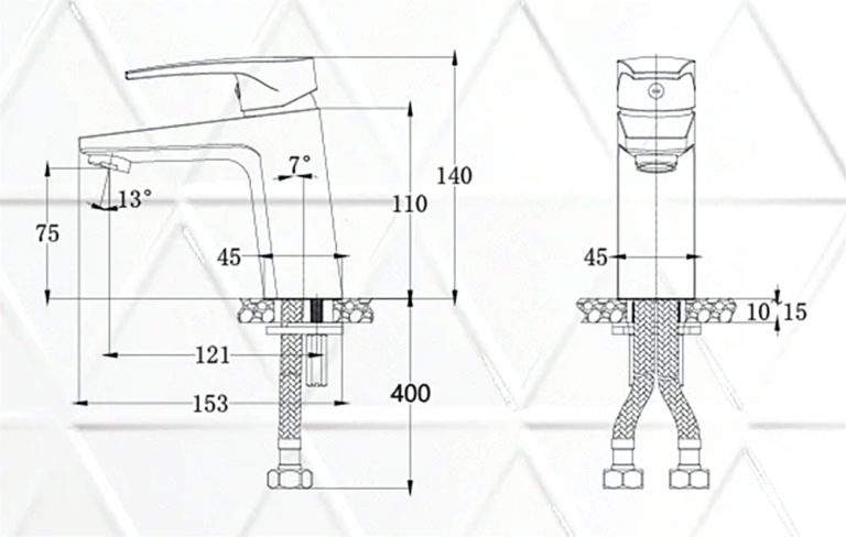 Bản vẽ kỹ thuật Vòi lavabo CAESAR B390CBU nóng lạnh