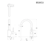 Bản vẽ kỹ thuật Vòi lavabo CAESAR B530CU cổ cao nóng lạnh