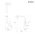 Bản vẽ kỹ thuật Vòi lavabo CAESAR B750CU cổ cao nóng lạnh