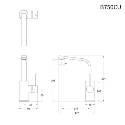 Bản vẽ kỹ thuật Vòi lavabo CAESAR B750CU cổ cao nóng lạnh