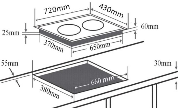 Bản vẽ kỹ thuật Bếp từ đôi CHEFS EH-DIH209