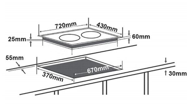 bản vẽ kích thước Bếp từ đôi CHEFS EH-DIH668