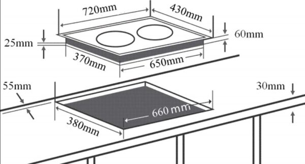 Bản vẽ kích thước Bếp từ đôi CHEFS EH-DIH990
