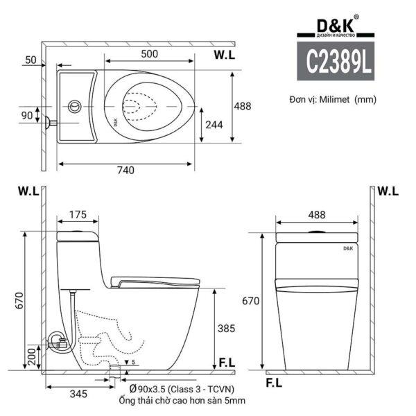 Bồn cầu 1 khối D&K DK-C2389L 1