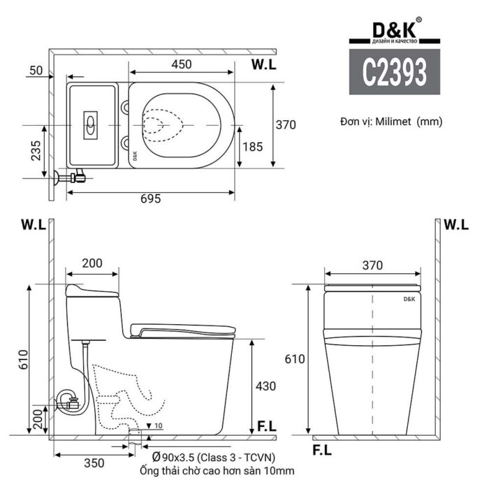 Bồn cầu 1 khối D&K DK-C2393 1