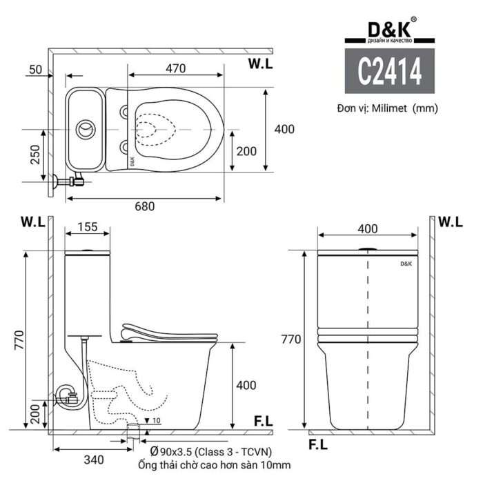Bồn cầu 1 khối D&K DK-C2414 2