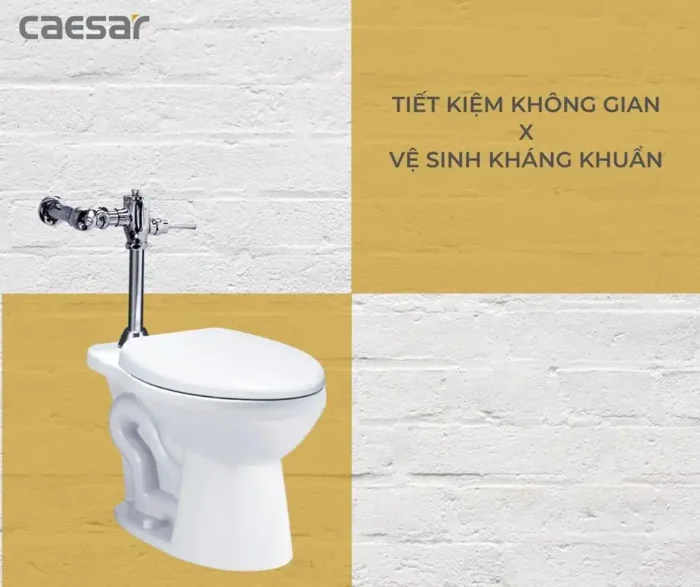 Bồn cầu 2 khối CAESAR CP1333 BF521 xả gạt tay nắp thường M220 - Ảnh 4