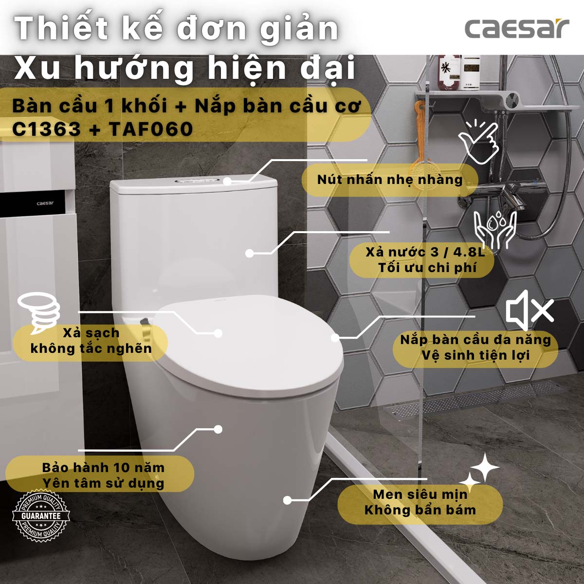 Bồn cầu thông minh CAESAR C1363F TAF060 (CD1363) nắp rửa cơ 1 Bon cau thong minh CAESAR C1363F TAF060 CD1363 nap rua co