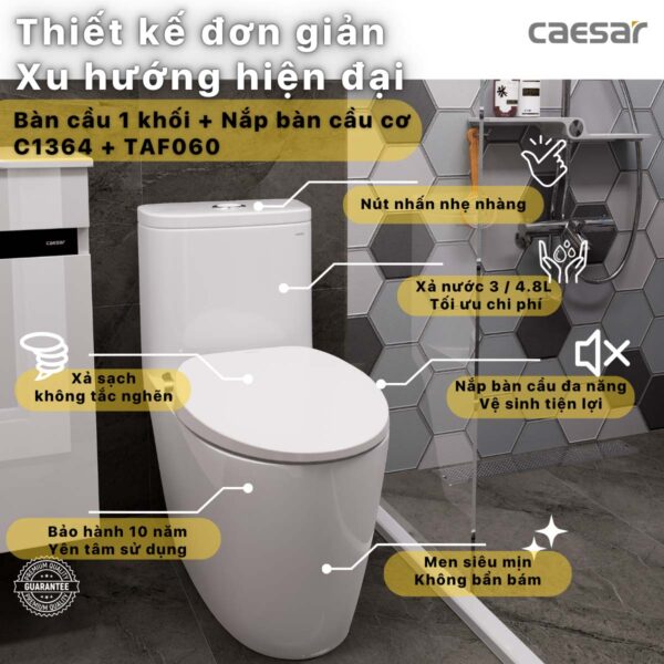 Bồn cầu thông minh CAESAR C1364F TAF060 (CD1364) nắp rửa cơ