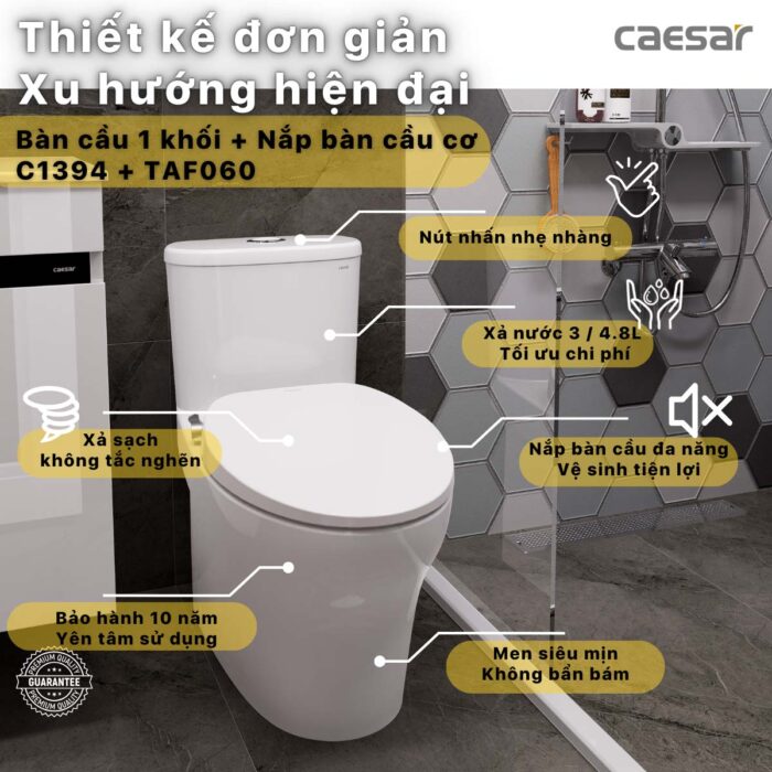 Bồn cầu thông minh CAESAR C1394F TAF060 (CD1394) nắp rửa cơ