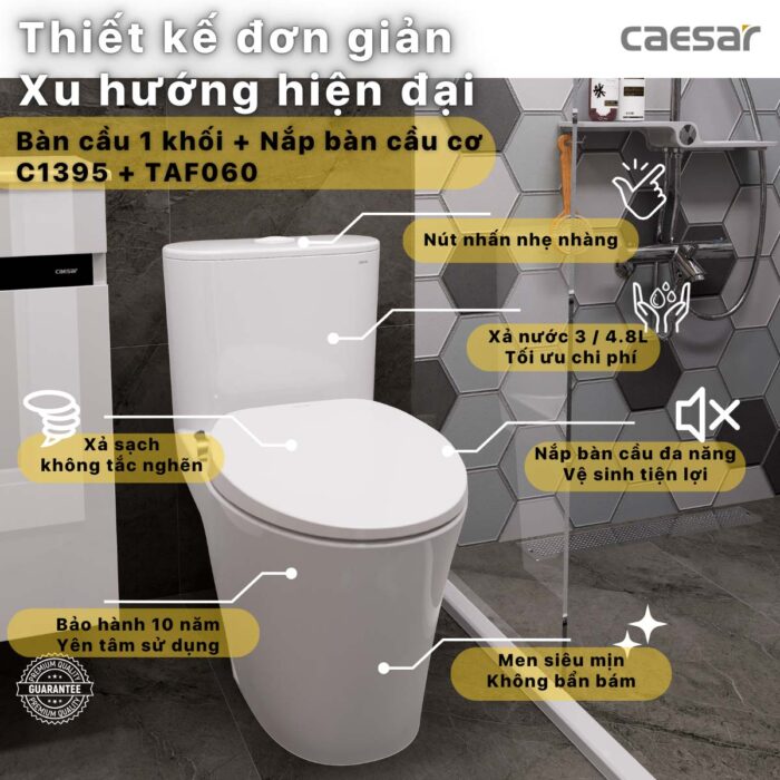 Bồn cầu thông minh CAESAR C1395F TAF060 (CD1395) nắp rửa cơ - Ảnh 2