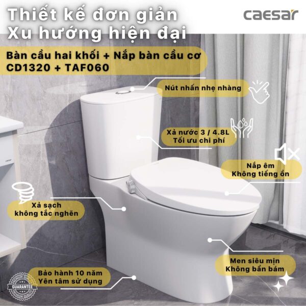 Bồn cầu thông minh CAESAR CD1320 TAF060 nắp rửa cơ