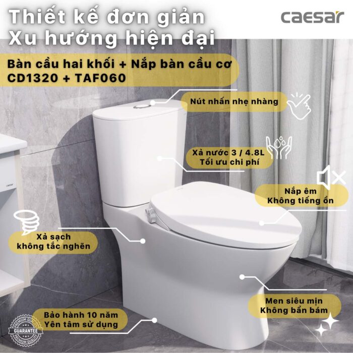 Bồn cầu thông minh CAESAR CD1320 TAF060 nắp rửa cơ