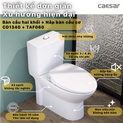 Bồn cầu thông minh CAESAR CD1340 TAF060 nắp rửa cơ