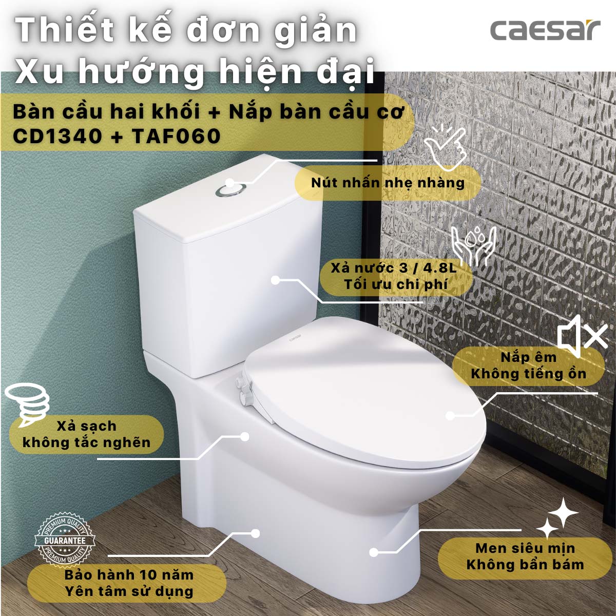 Bồn cầu thông minh CAESAR CD1340 TAF060 nắp rửa cơ 1 Bồn cầu thông minh CAESAR CD1340 TAF060 nắp rửa cơ