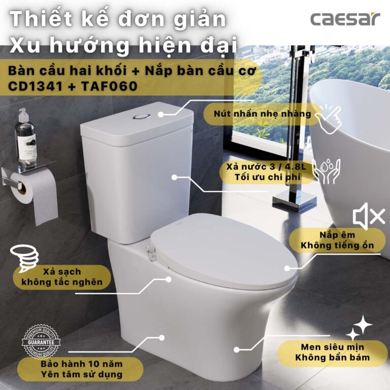 Bồn cầu thông minh CAESAR CD1341 TAF060 nắp rửa cơ