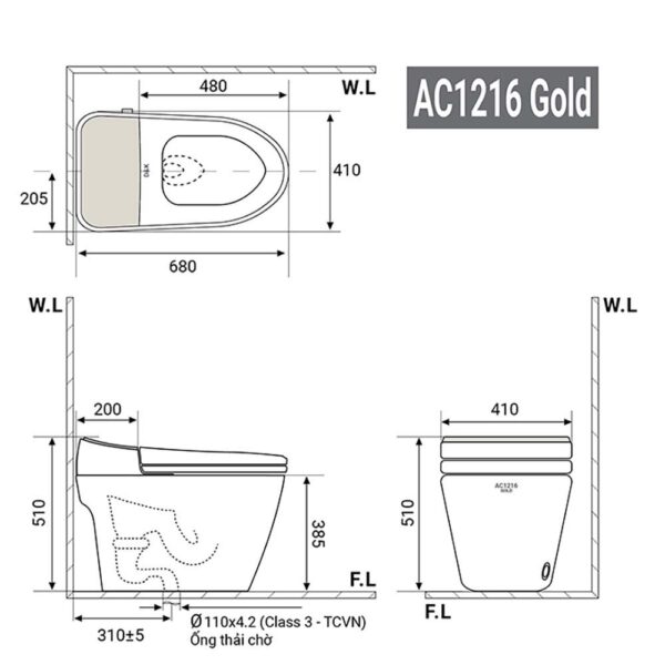 Bồn cầu thông minh D&K AC1216 Gold 2
