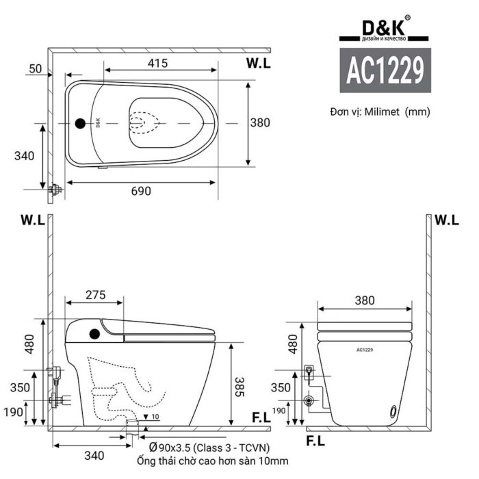 Bồn cầu thông minh D&K AC1229 1