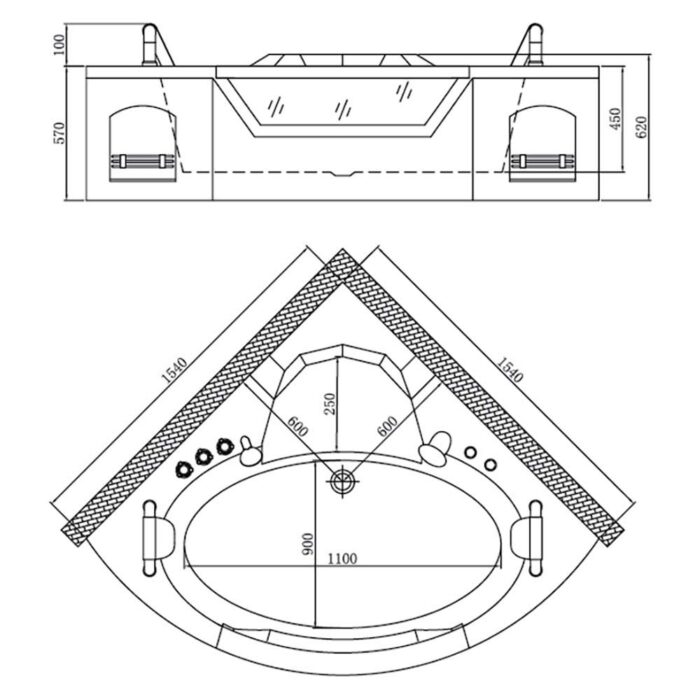 Bồn tắm D&K DK-Q312N 6 yếm masage