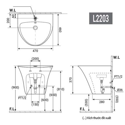 Chậu lavabo treo tường D&K DK-L2203 1
