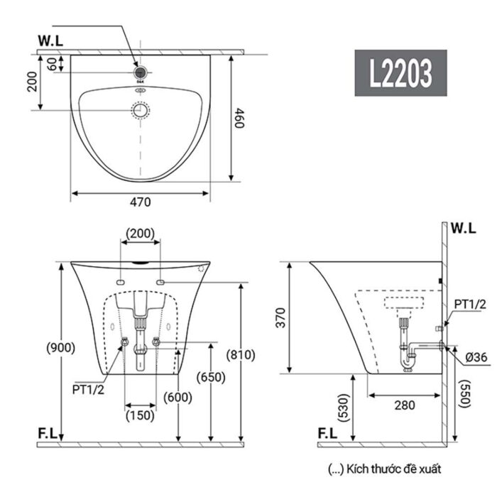 Chậu lavabo treo tường D&K DK-L2203 1