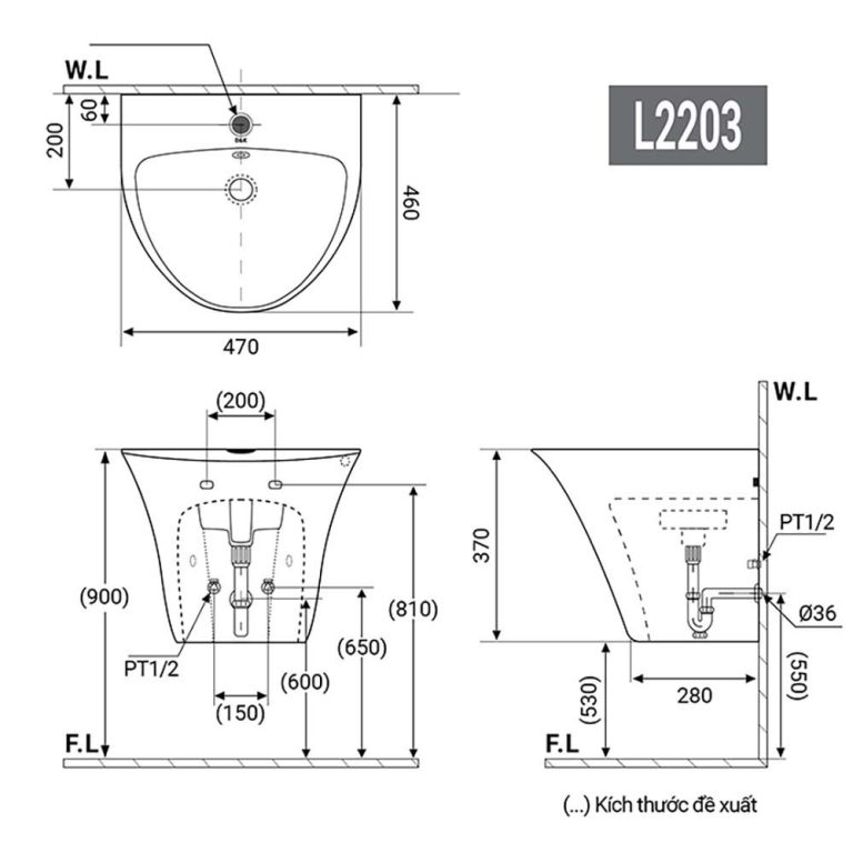 Chậu lavabo treo tường D&K DK-L2203 1