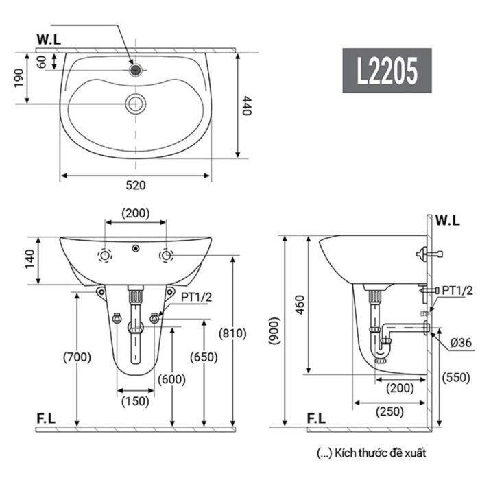 Chậu lavabo treo tường D&K DK-L2205 5