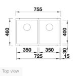 Chậu rửa bát đá BLANCO SUBLINE 350 350-U ROCK GREY 2 hố (1)