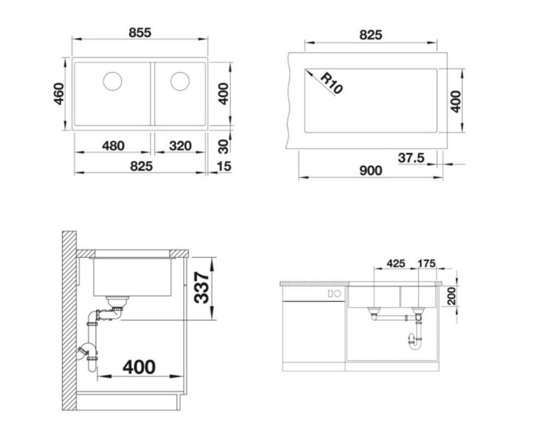 Chậu rửa bát đá BLANCO SUBLINE 480 320-U ANTHRACITE 2 hố (1)