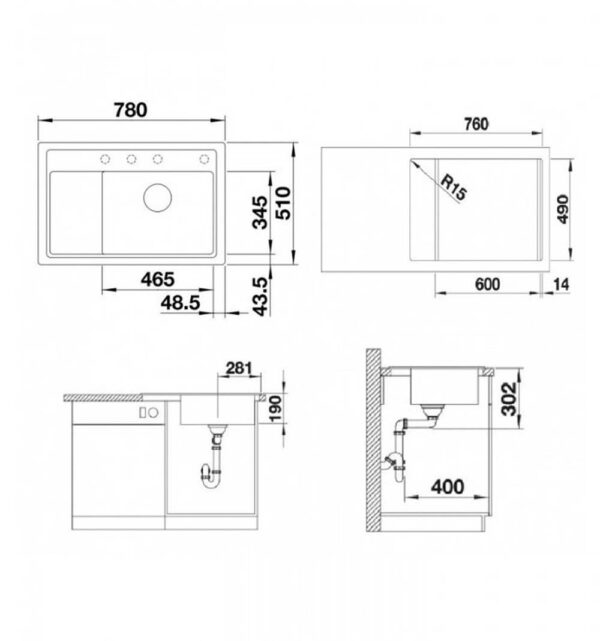 Chậu rửa bát đá BLANCO ZENAR XL 6S ROCK GREY 1 hố 1 bàn (1)