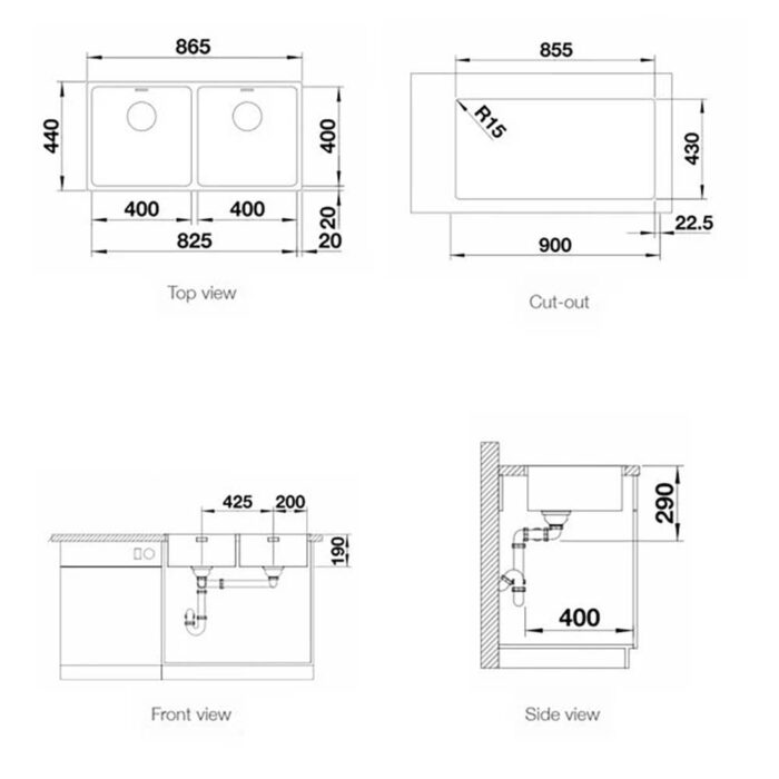 Chậu rửa bát inox BLANCO QUATRUS R15 400 400-IU âm bàn 2 hố (1)
