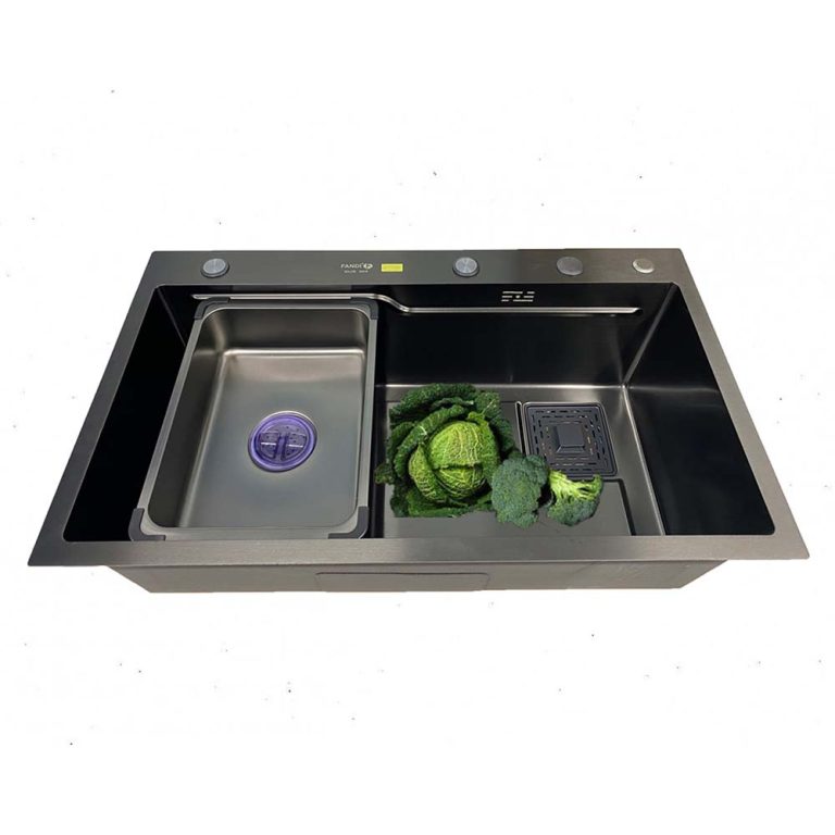 Chậu rửa bát inox FANDI FD-HM7846 nano đen dương bàn 1 hố