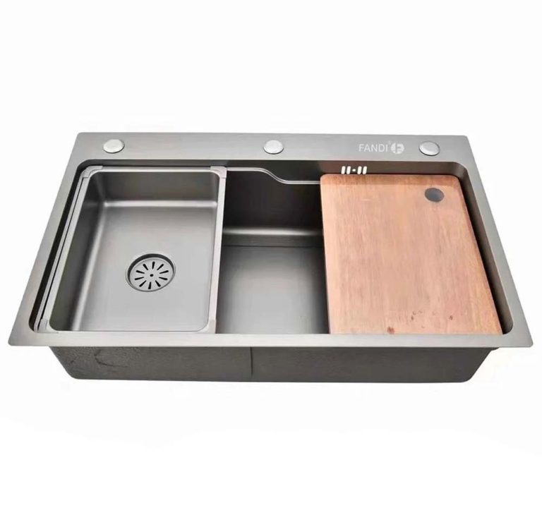 Chậu rửa bát inox FANDI FD-HM7846 NANO XÁM dương bàn 1 hố