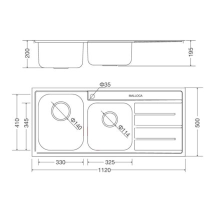 Chậu rửa bát inox MALLOCA MS 1027R NEW dương bàn 2 hố 1 bàn (1)