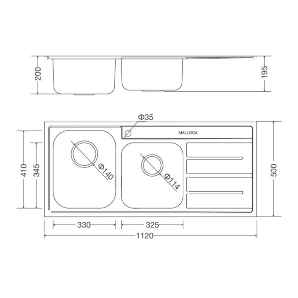Chậu rửa bát inox MALLOCA MS 1027R NEW dương bàn 2 hố 1 bàn (1)
