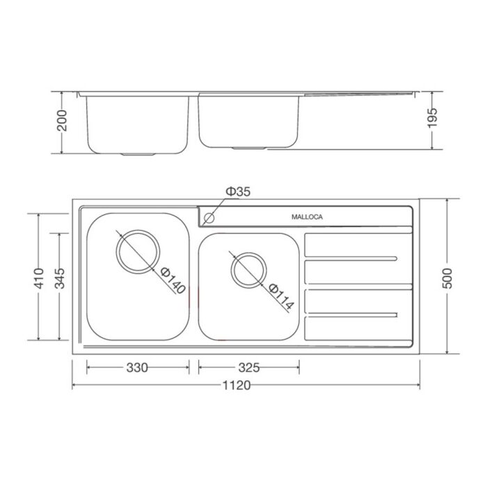 Chậu rửa bát inox MALLOCA MS 1027R NEW dương bàn 2 hố 1 bàn (1)