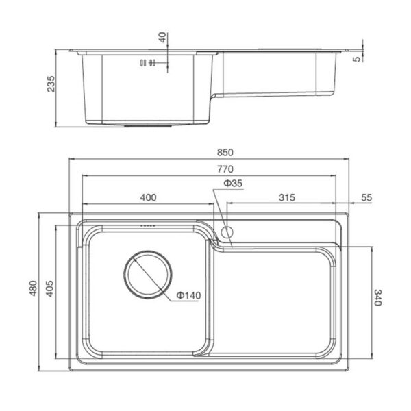 Chậu rửa bát inox MALLOCA MS 1028 N dương bàn 1 hố (1)