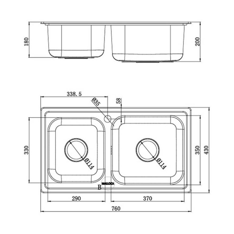Chậu rửa bát inox MALLOCA MS 2076EP dương bàn 2 hố
