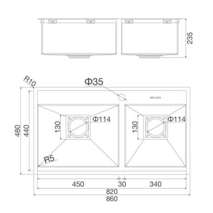 Chậu rửa bát inox MALLOCA MS 6304 ST âm bàn 2 hố (1)