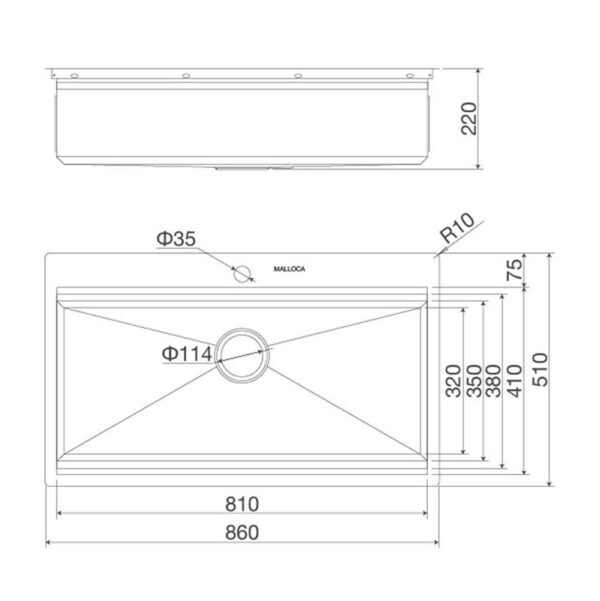 Chậu rửa bát inox MALLOCA SLIDE MS 861 dương bàn 1 hố (1)