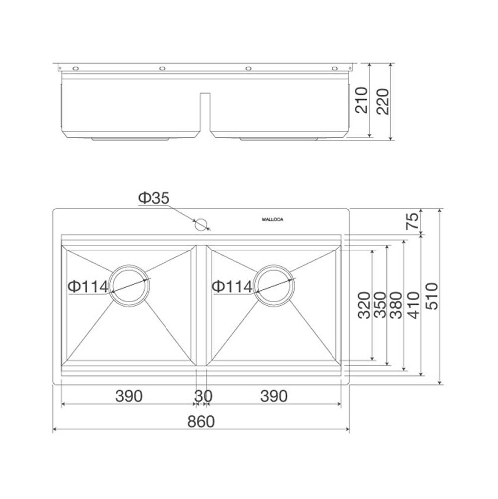 Chậu rửa bát inox MALLOCA SLIDE MS 862 dương bàn 2 hố (1)