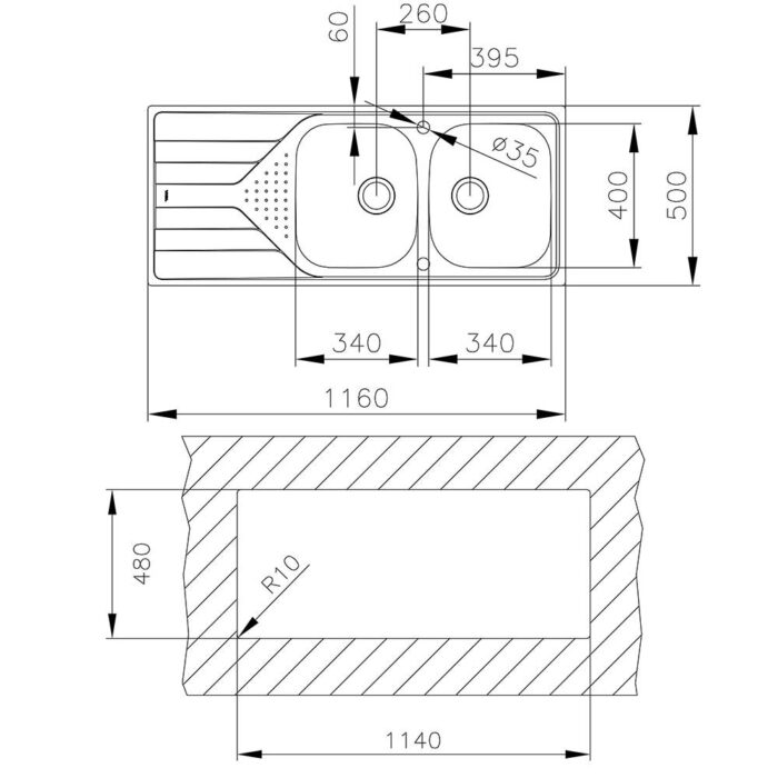 Chậu rửa bát inox TEKA UNIVERSE 80 T-XP 2B 1D 2 hố 1 bàn (9)
