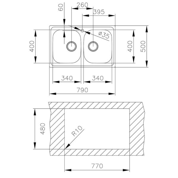Chậu rửa bát inox TEKA UNIVERSE 80 T-XP 2B 2 hố