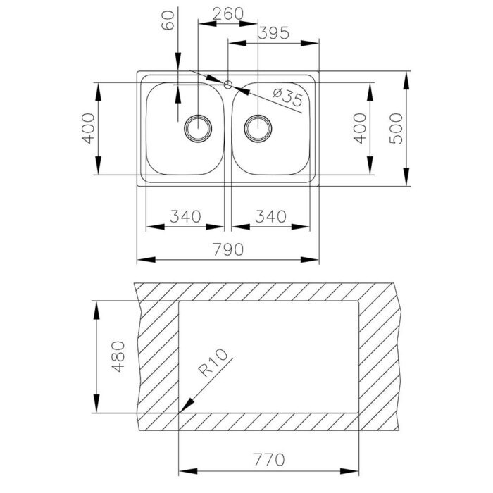 Chậu rửa bát inox TEKA UNIVERSE 80 T-XP 2B 2 hố