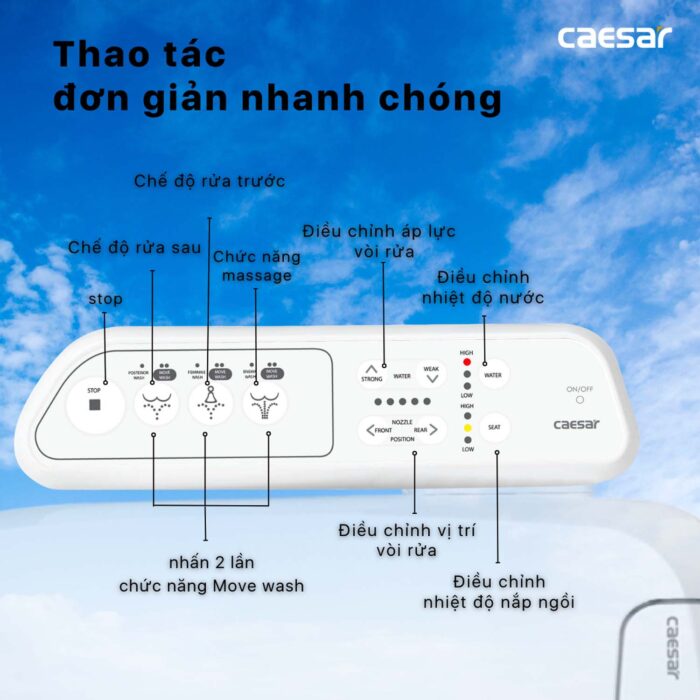 Bồn cầu thông minh CAESAR C1394F TAF400H (CD1394) nắp rửa điện tử - Ảnh 8