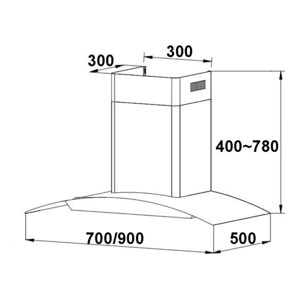 Máy hút mùi FASTER FS 3570BL FS 3590BL 70cm 90cm kính cong (2) Bản vẽ kỹ thuật