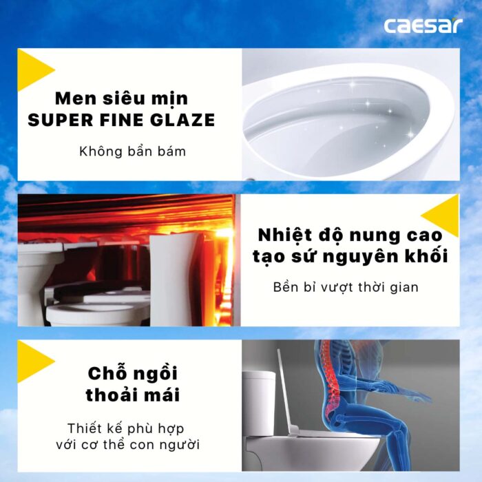 Bồn cầu 2 khối CAESAR CDS1325 nắp êm MS220 - Ảnh 6