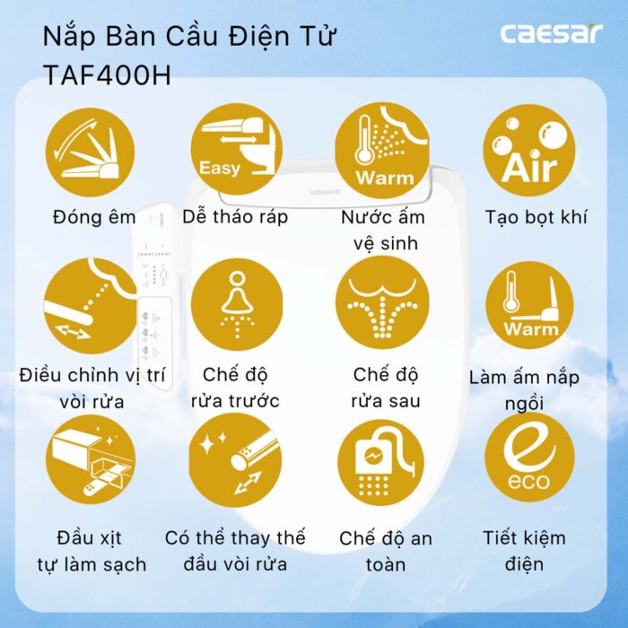 Bồn cầu thông minh CAESAR C1394F TAF400H (CD1394) nắp rửa điện tử - Ảnh 7