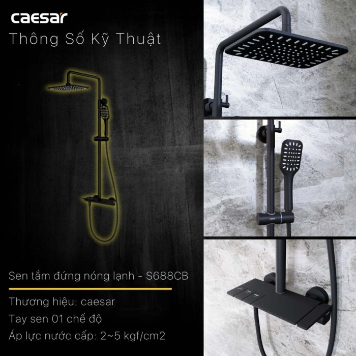 Vòi sen cây Caesar S688CB phím đàn nóng lạnh đen - Ảnh 5
