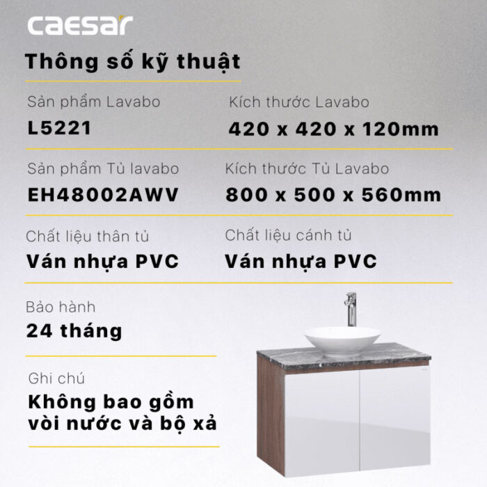 Tủ lavabo CAESAR L5221 EH48002AWV - Ảnh 3